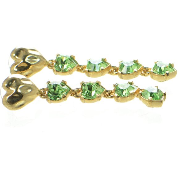 Oscar de la Renta Green Crystal Heart Drop Earrings